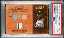 2004 PLAYOFF PRIME CUTS TIMELINE MATERIAL TRIO 70 PEDRO MARTINEZ #/10 PSA 9 POP1