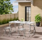 White Foldable Portable Picnic Table with 4 Stools