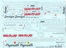 Slixx 7153 Drag-On-Lady 65 Belvedere/68 Dart-Shirley Shahan 1/24 1/25 Drag decal