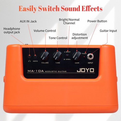 JOYO 10W 5" Guitar Amplifier Dual Channel Portable Amp for Acoustic Guitar Bass - Picture 10 of 20