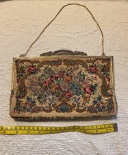 Vintage Petit Point Purse With Metallic Frame And Chain