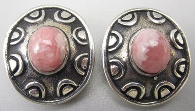 BEAUTIFUL DIAN MALOUF STERLING RHODOCHROSITE 1'' CLIP ON EARRINGS
