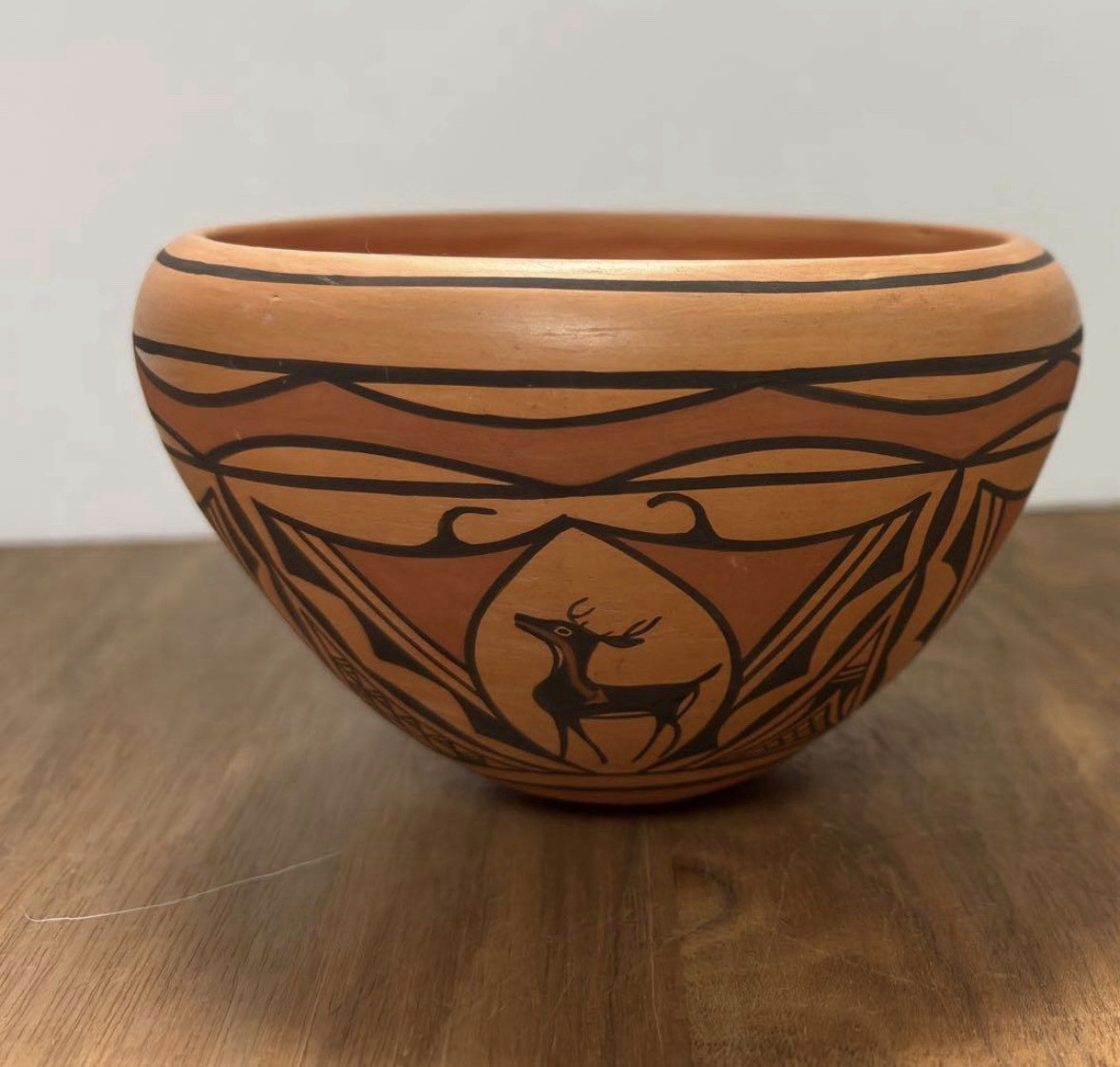 Signed Zuni Pottery Bowl Darla Westika 1992 Heartline Deer Native