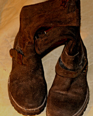 Italian Suede Shin High Biker Boots Vibram Sole Size 43 Brass Buckles No Returns