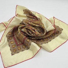 100 Pure Silk Scarf Women Paisley Multicolor Square Cream Red Border 26 Japan
