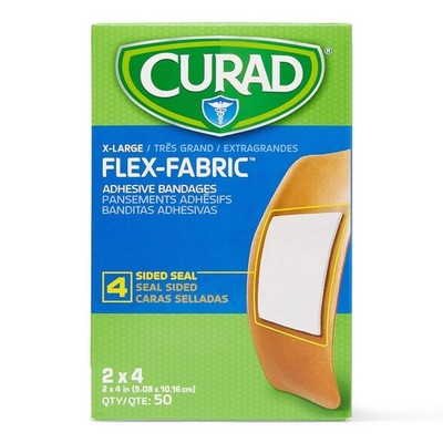 Curad Flex-fabric Adhesive Bandages, X-large 2x4, 50 Count 2''x4'', Natural