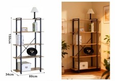 Bibliothèque Étagère Moderne 5 Niveaux Style Industriel Bois Métal 80x34x150cm