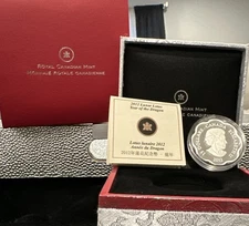 2012 Canada Lunar Lotus Year of the Dragon $15 Silver Proof Coin With Box & COA
