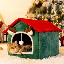 Christmas Reindeer Pet House Warm Fleece Bed Detachable Washable for Cats Dogs