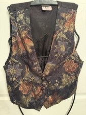 Vintage 80s Brocade Vest Floral On Black Size Small True Vintage