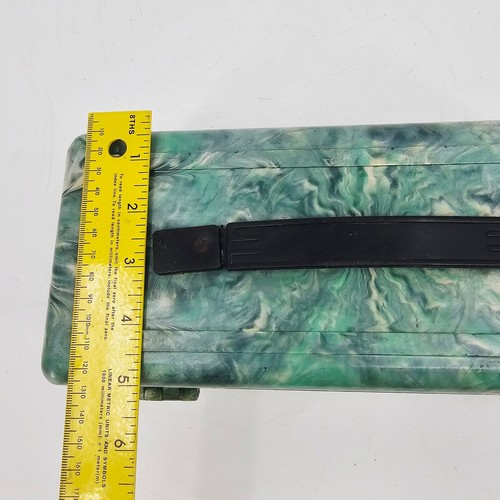 vintage Green Gray Marblelite Psychedelic Green Swirl Chest Fishing Tackle Box - Picture 7 of 12
