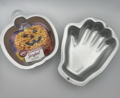Wilton Singles! Aluminum Cake Pan Hand 5.75'' x 4.75'' & Jack-o-lantern Pumpkin