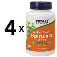 4 X NOW Foods Spirulina Certified Organic, 500Mg - 200 Tabs (54,99 Eur/Kg)