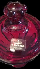 Vintage Viking Glass Ruby Red Epic 6-Petal Footed Candy Jar with Lid