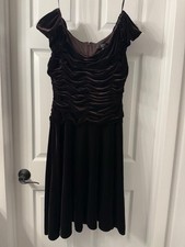 Tadashi Vintage 90s Dress XL Brown Velvet Ruched Off Shoulder Whimsigoth Gown