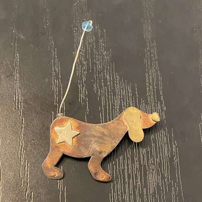 #ad Vintage Copper Dog Brooch Mixed Metal Star Dangle Wire Tail Bead Artisan Pin $22.99