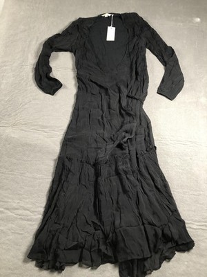 Boden Dress Womens 8R Black V Neck Long Sleeve Wrap Ruffle Lined Maxi NWT
