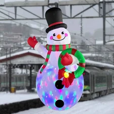 6FT Christmas Inflatable Snowman Holding Flower Wreath Built-in LED Lights X