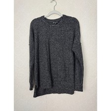 Athleta Womens Wool Cashmere Marled Knit Crewneck Sweater Black White Size M