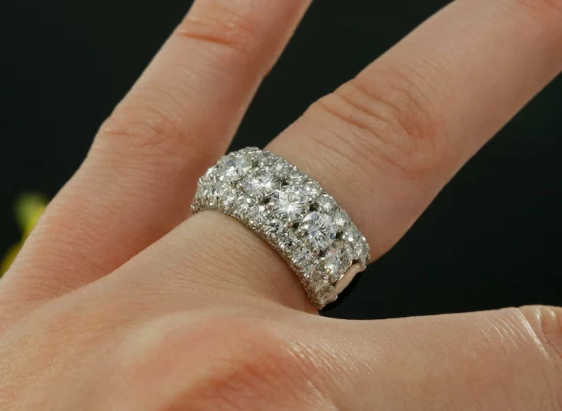 3.00 Ct Round Cut Moissanite Eternity Wedding Band Ring 14K White Gold Plated