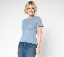 Me by Jennie Garth Women's Top Plus Sz Sweater 1X Rhonda Pointelle Blue A682948