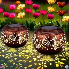 2 Pack Butterfly Solar Lanterns Outdoor Patio Decor Waterproof Garden Lights