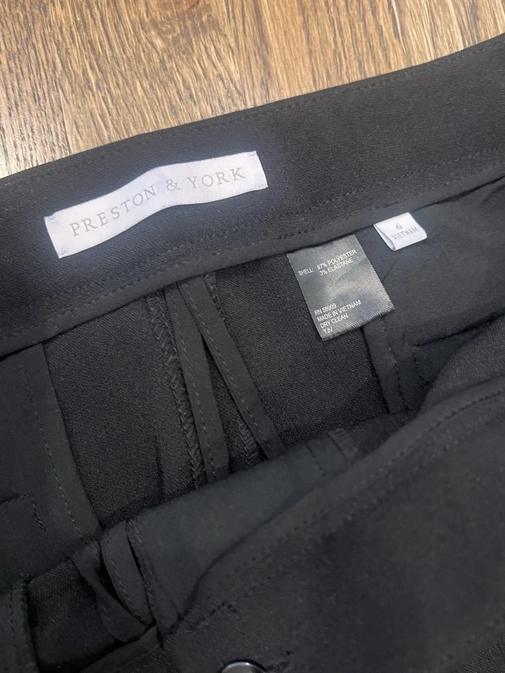 Pantalones de vestir Preston & York para mujer 6 piernas rectas Lana Fit crepé cremallera negros Foto 3 de 4