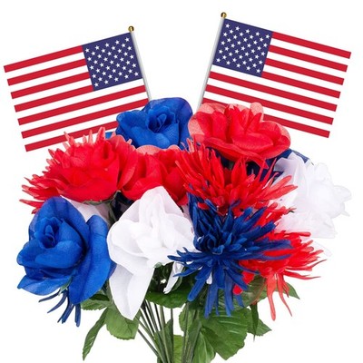 12 Stems Patriotic Memorial Bouquet Artificial Blooming Chrysanthemum, Thank ...