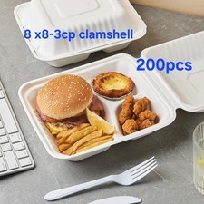8x8-3 compartment Bagasse Clamshell Food Container-200 units/Box