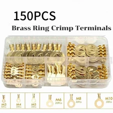 150pcs Open Barrel Wire Crimp Non-Insulated Copper Ring Lugs Cable Terminal Kit