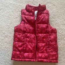 Old Navy Girls S Red/Pink Floral Puffer Vest Full Zip Pockets Fleece Lined
