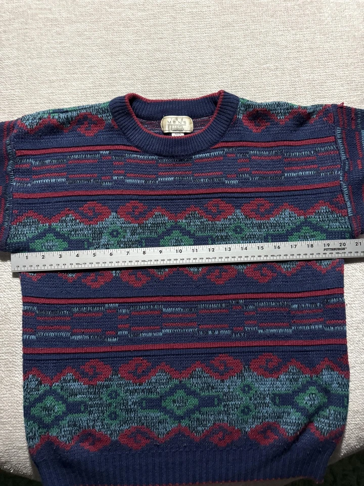 Vintage Sears Mens Store Sweater Mens Medium Blue Knit Geometric Pattern 80s - Image 4 of 4
