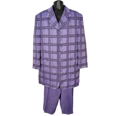 John Raphael Platinum Purple Plaid 3 Piece Suit Milano Long Jacket Vest 46L 40W