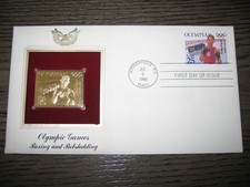 1990 Boxing Bobsledding 22kt Gold Stamp replica Eddie Eagan FDI FDC Golden Cover