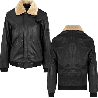 Men's Real Leather Jacket Fur Collar Bomber Air Force Pilot Jackets S-5XL