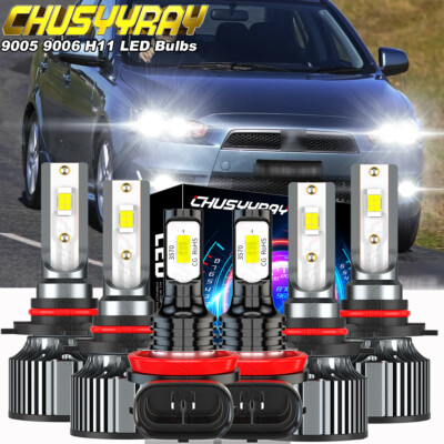 For Mitsubishi Lancer 2008-2017 LED Headlight Hi/Lo Fog Light Bulb 9005 9006 H11