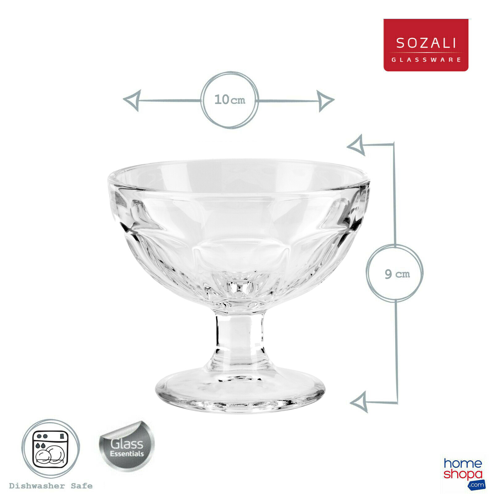 6 x Ice Cream Sundae Glass Dessert Bowls Stemmed Footed Trifle Pudding