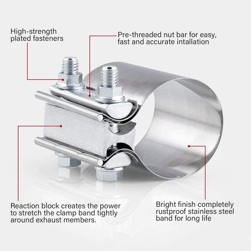 2.5Inch 2 1/2 Butt Joint Exhaust Clamp Band Coupler Sleeve Stainless Steel 2PC - Picture 4 of 8