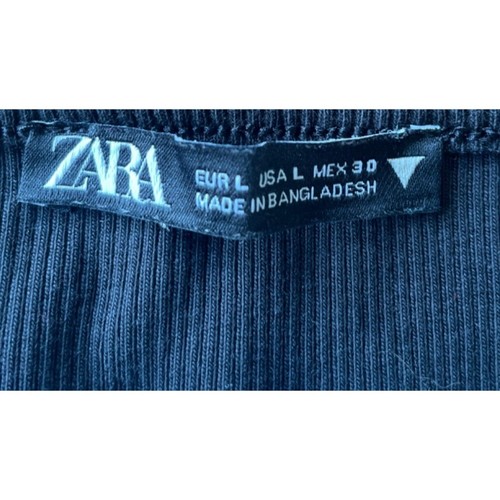 Top corto Zara para mujer grande L LG negro acanalado algodón elastano correa espagueti - Imagen 3 de 14