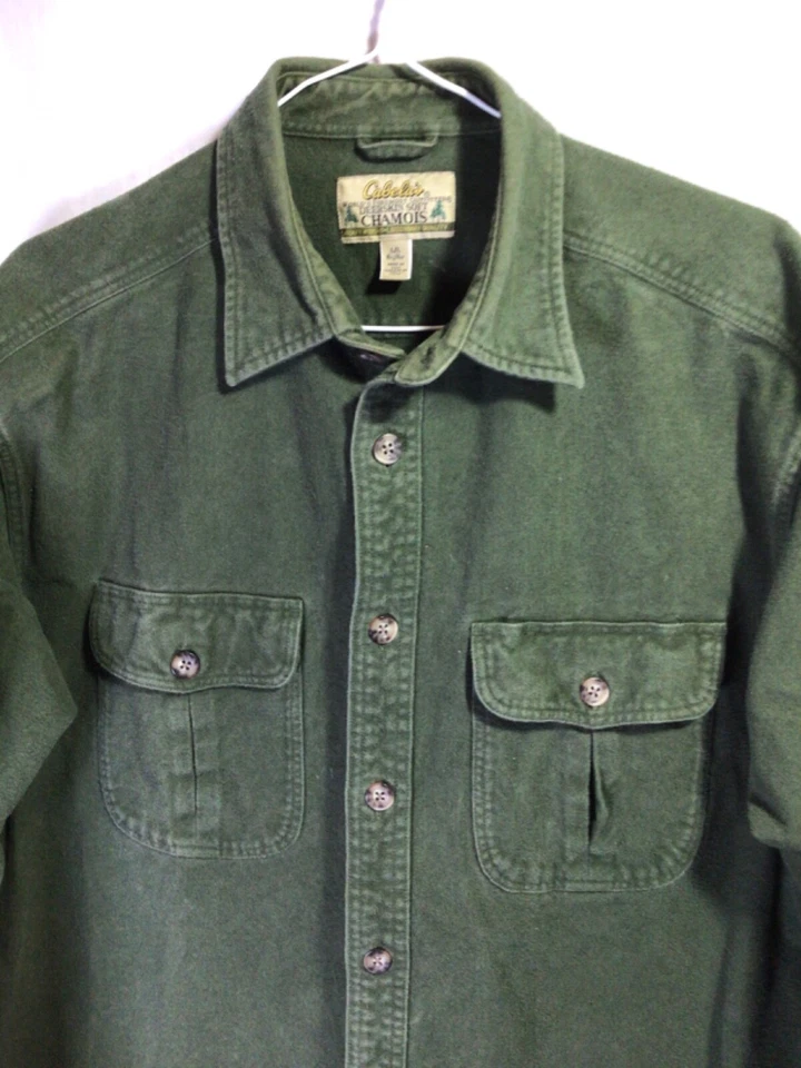 Gamuza suave de piel de ciervo Cabela’s verde manga larga algodón pesado B14 Foto 2 de 4