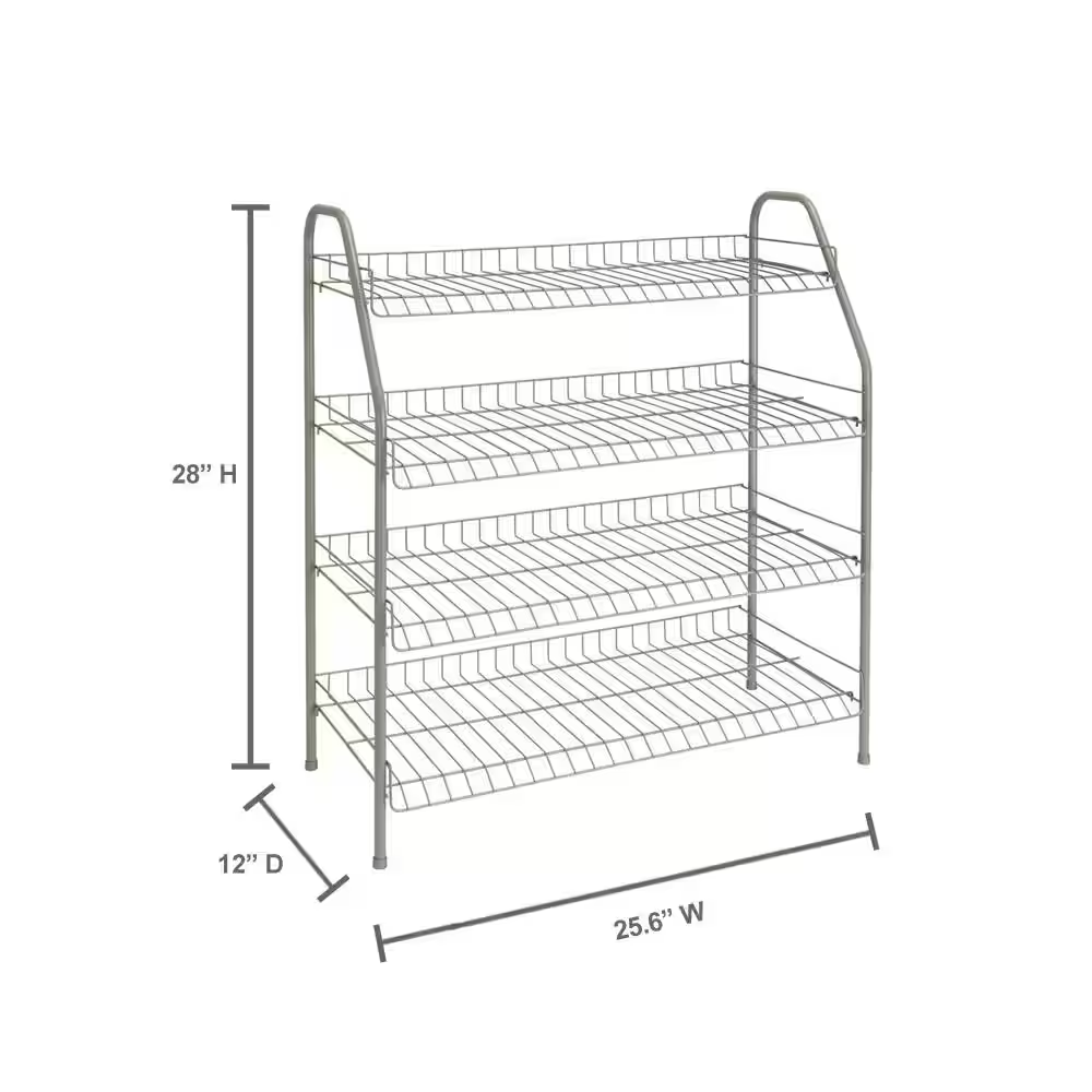 4Tier Wire Shoe Rack Storage Organizer Shelf Nickel Steel Garage