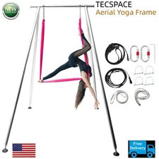 Ginkman 6.6 FT~9.6 FT Adjustable Height Yoga Stand with 18 FT Aerial Silk (Red)