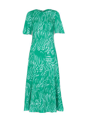 Whistles Midnight Tiger Alana Kleid UK 16 neu mit Etikett grün bunt Midi Cut-Out UVP 169