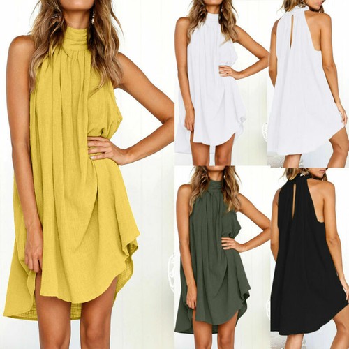 Damen Sommer Party S-2XL schickes Strandkleid ärmellos unregelmäßig Urlaub Damen - Bild 5 von 18