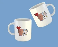 Cute Dudu and Bubu Hug Love Coffee Mug Cup  Kawaii Friendship 11 oz