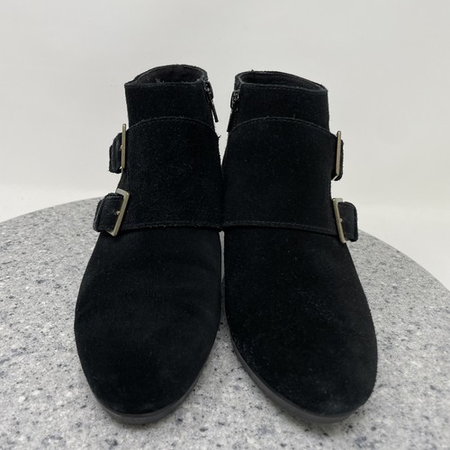 Munro Wedge Boots Womens 7.5 Black Booties Suede Monk Strap Water Resistant - Picture 10 of 12