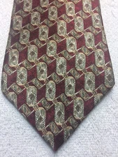 GEOFFREY BEENE MENS TIE BURGUNDY WITH GOLD GREEN BEIGE 4 X 59