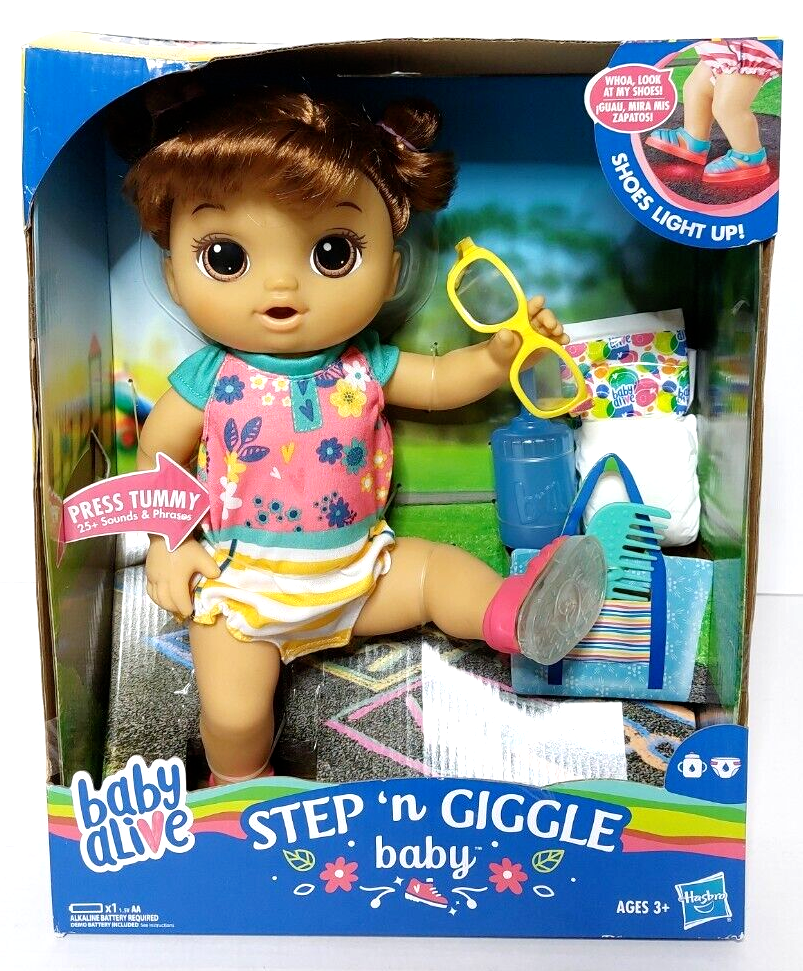 Hasbro Baby Alive Step ‘n Giggle Speaks 25 Spanish English Baby Brown