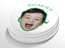 Personalised birthday photo round sticker labels, custom stickers