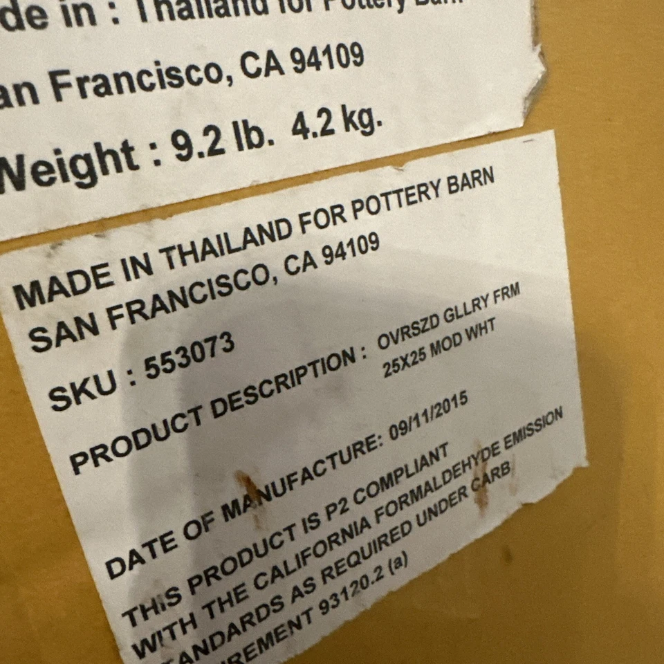 Marco de galería de madera Pottery Barn moderno blanco 25”x25” nuevo en caja stock antiguo Foto 4 de 4